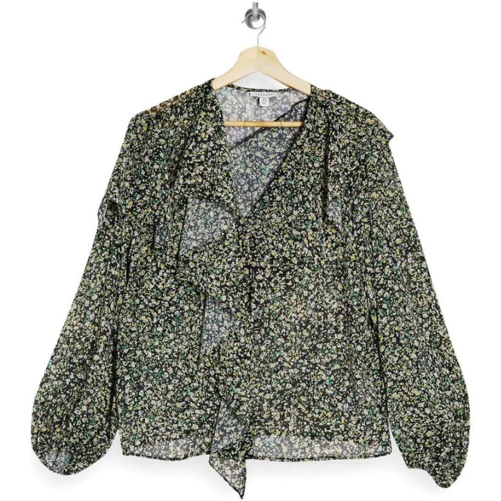 TOPSHOP Long Sleeve Ruffle Blouse